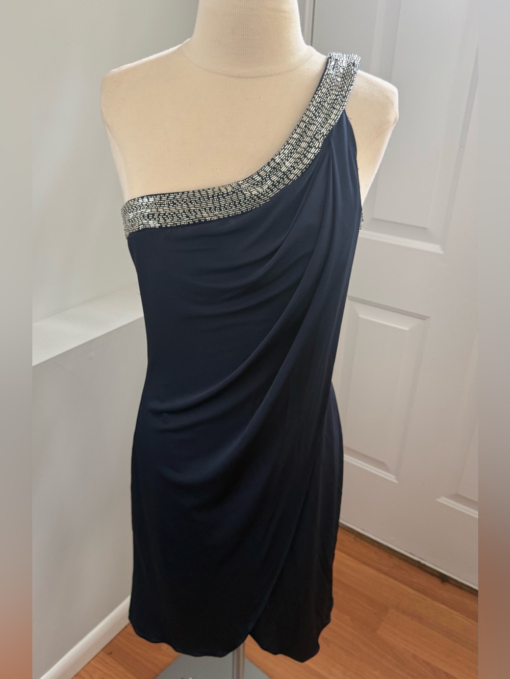 Elegant One-Shoulder Navy Dress with Beaded Trim JS Boutique (71)